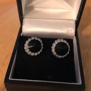 Black and diamond circular earrings